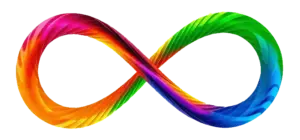 Ein farbenfrohes Symbol, das Neurodiversität auf einem leicht farbigen Hintergrund darstellt. Das Symbol enthält eine große Unendlichkeitsschleife.